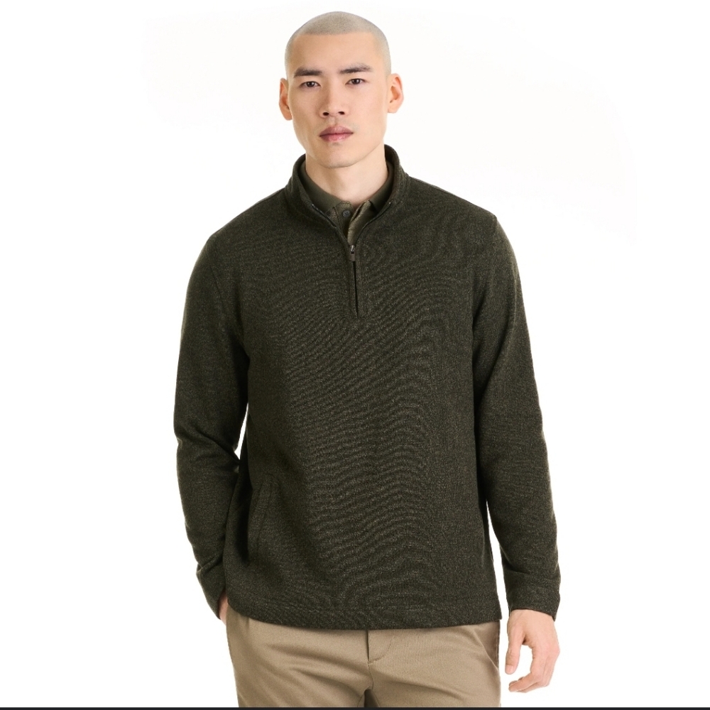 VAN HEUSEN Flex Men's 1/4 Zip Pullover Sweater Size M Grey Grandpacore Retro